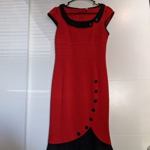 Black/Red "Retro" Button Collar Dress